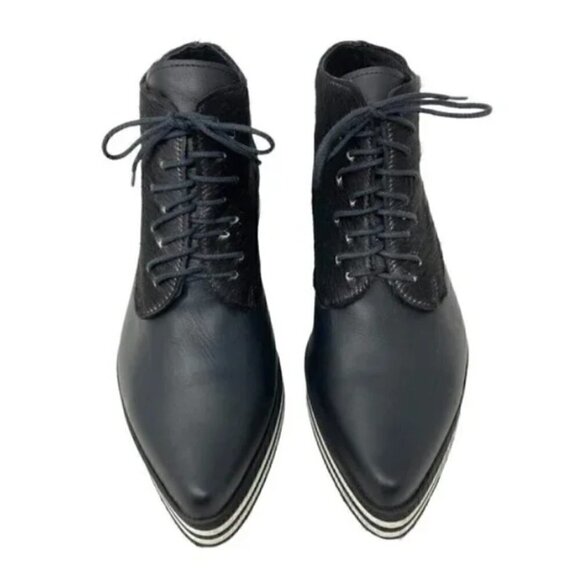 Imelda Black Calf Hair Leather Pointed Toe Platform Sneaker Shoes - Size 7.5 - Picture 4 of 7